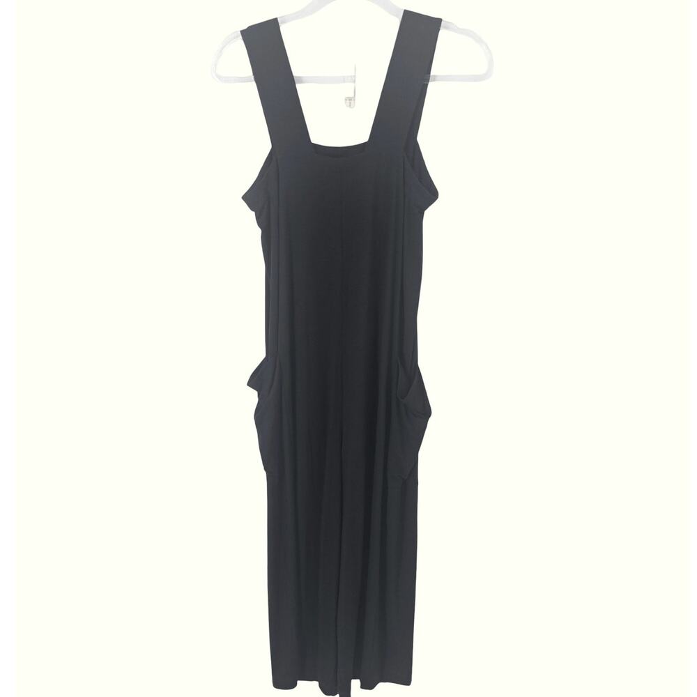 Eileen Fisher Black Jersey Wide Leg Overall Jumpsuit Pocket Playsuit Stretch XXS